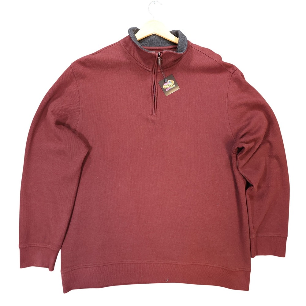 Van Heusen Quarter Zip Pullover Mens XL Burgundy Excellent Cotton Blend Ribbed
